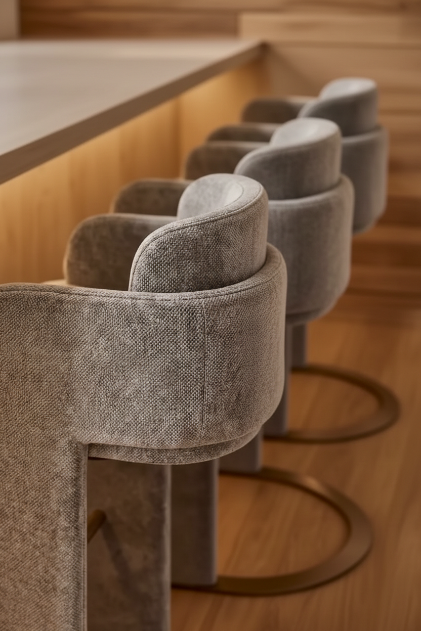 Indigo Upholstered Counter Chair in Gray with Brass Base