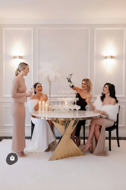Waterfall Marble Top Round Dining Table in Gold