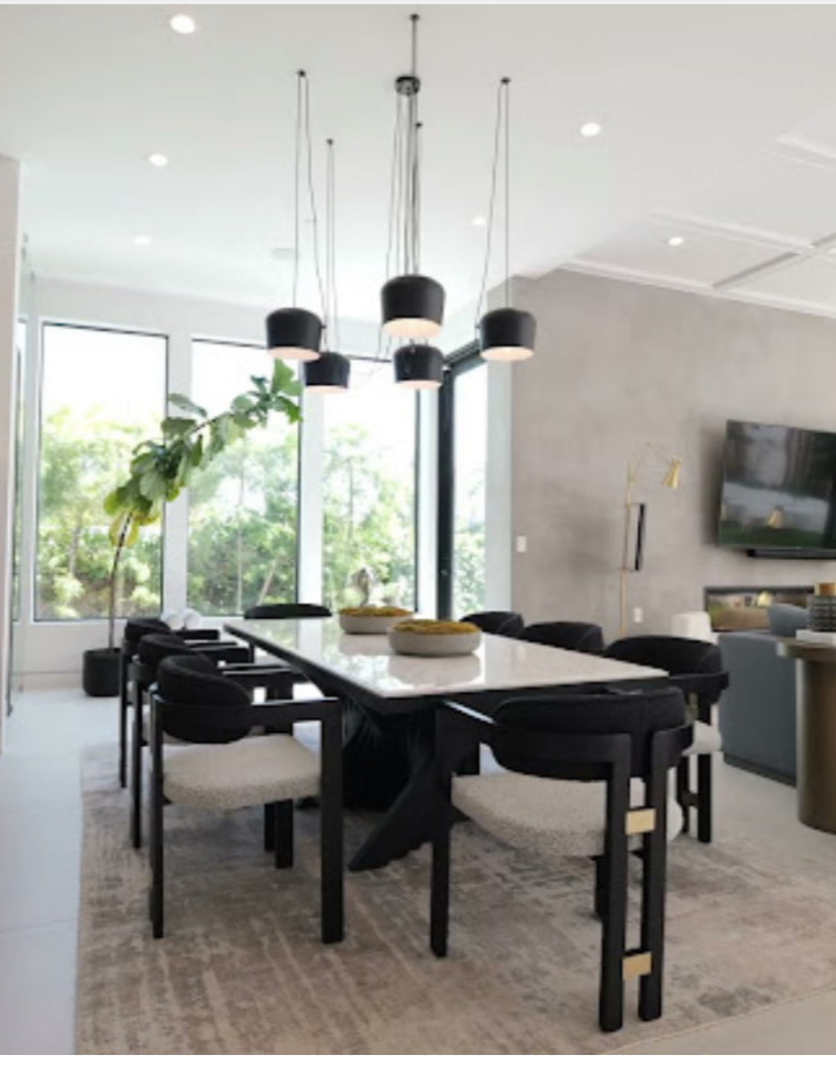 Conan 92" Long Marble Top Dining Table Set for 8 in Black and White