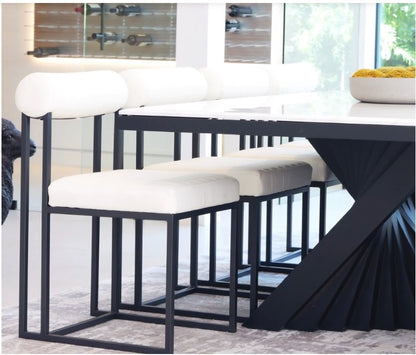 Milo 71" long Black Marble Top Sculptural Dining Table Set for 8 in Black and White