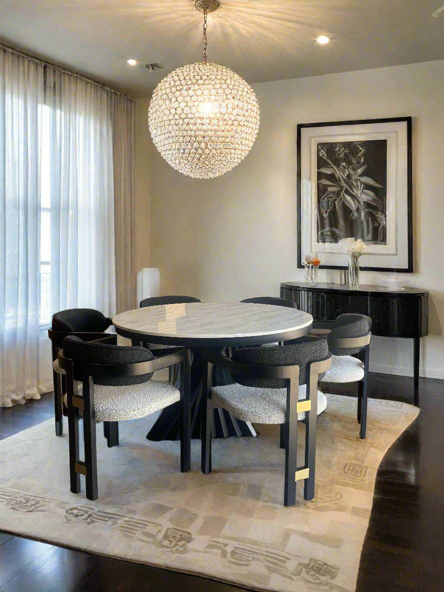 dining table set with boucle chairs