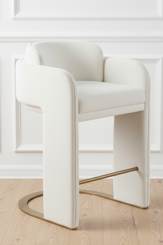 Indigo Upholstered 30"h White Bar Chair with Brass Base