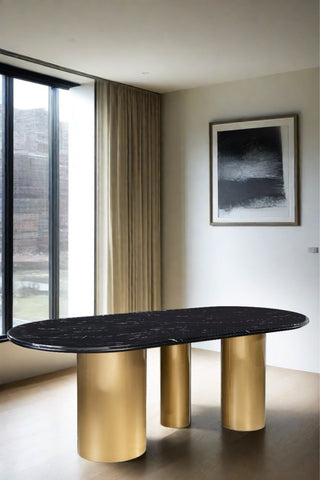 Balmain Black Marble Top Oval Dining Table for 6