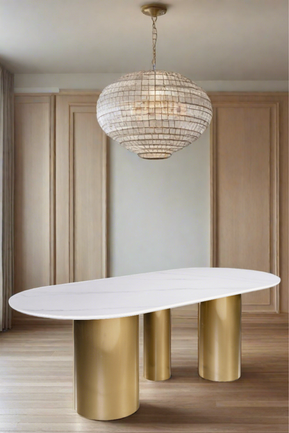 Balmain Stone Top Oval Dining Table for 6 in Gold and White