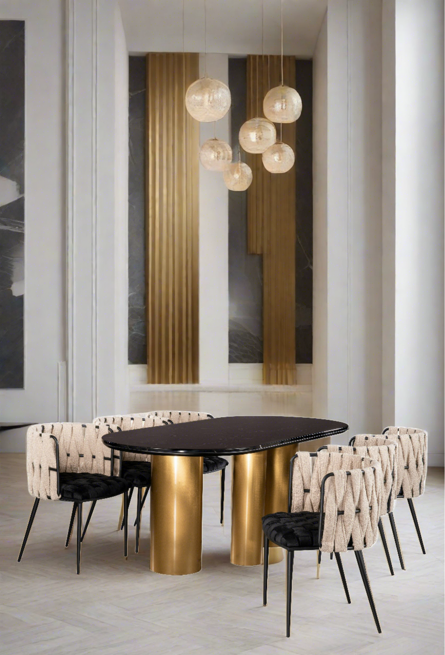 Milano Boucle and Velvet Dining Chair in Black and White