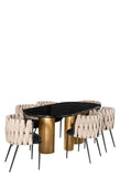 Balmain Black Marble Top Oval Dining Table Set for 6 in Black and White-PRE-ORDER