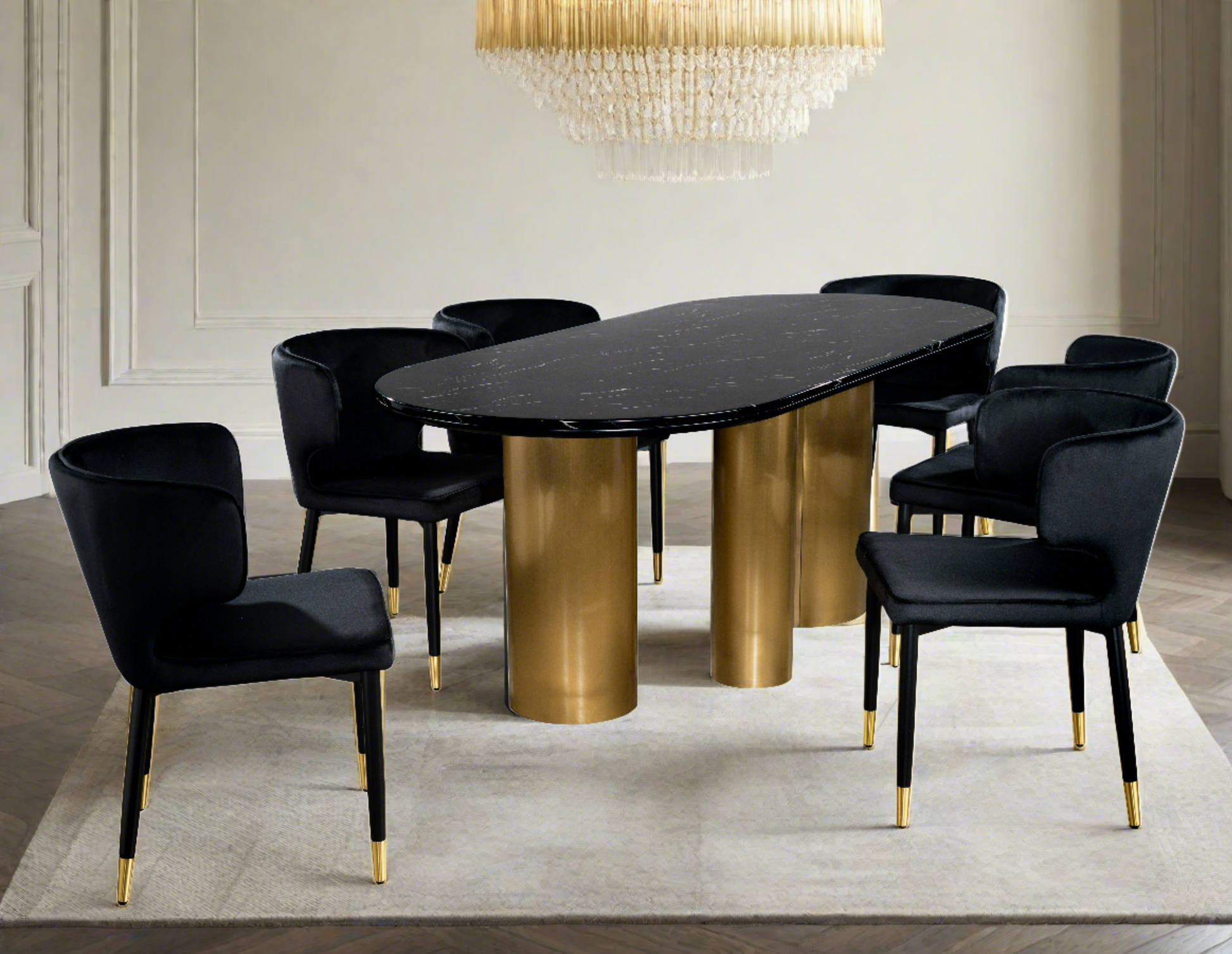 black and gold dining table set for 6