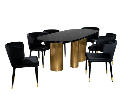 Balmain Stone Top Oval Dining Table for 6 with Black Chairs