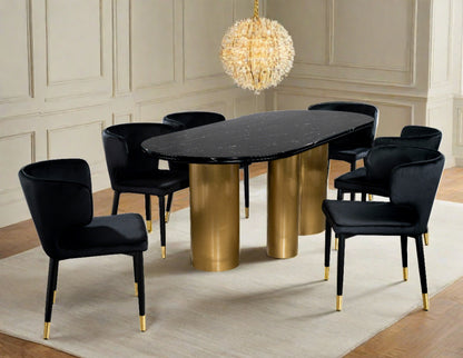 Balmain Stone Top Oval Dining Table for 6 with Black Chairs