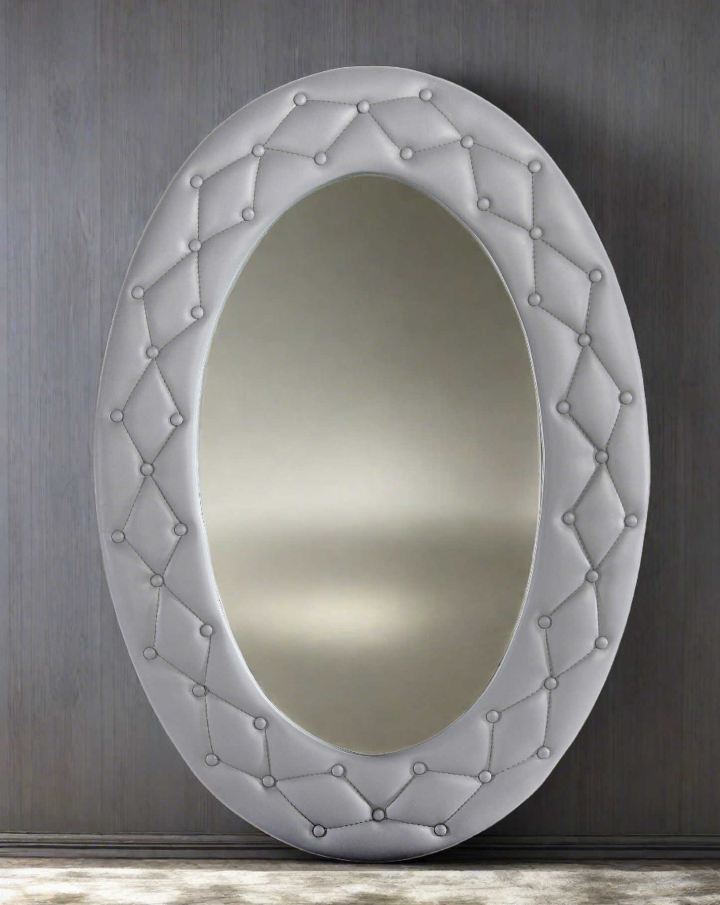 gray oval mirror