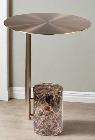 Brown marble base, gold round drink table 