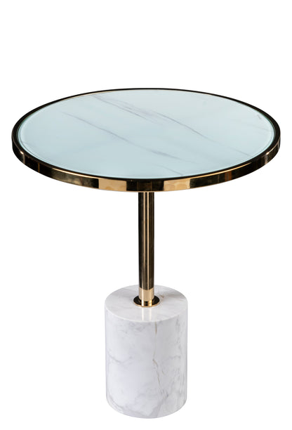 Kaia Marble Base Side Table-White and Gold