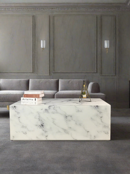 Matteo Block Marble Design Coffee Table in White