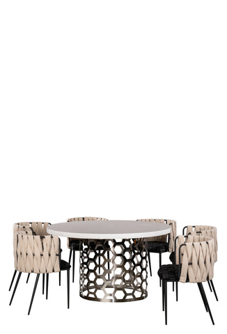 Laguna Dining Set for 6 with White and Black Chairs-PRE-ORDER