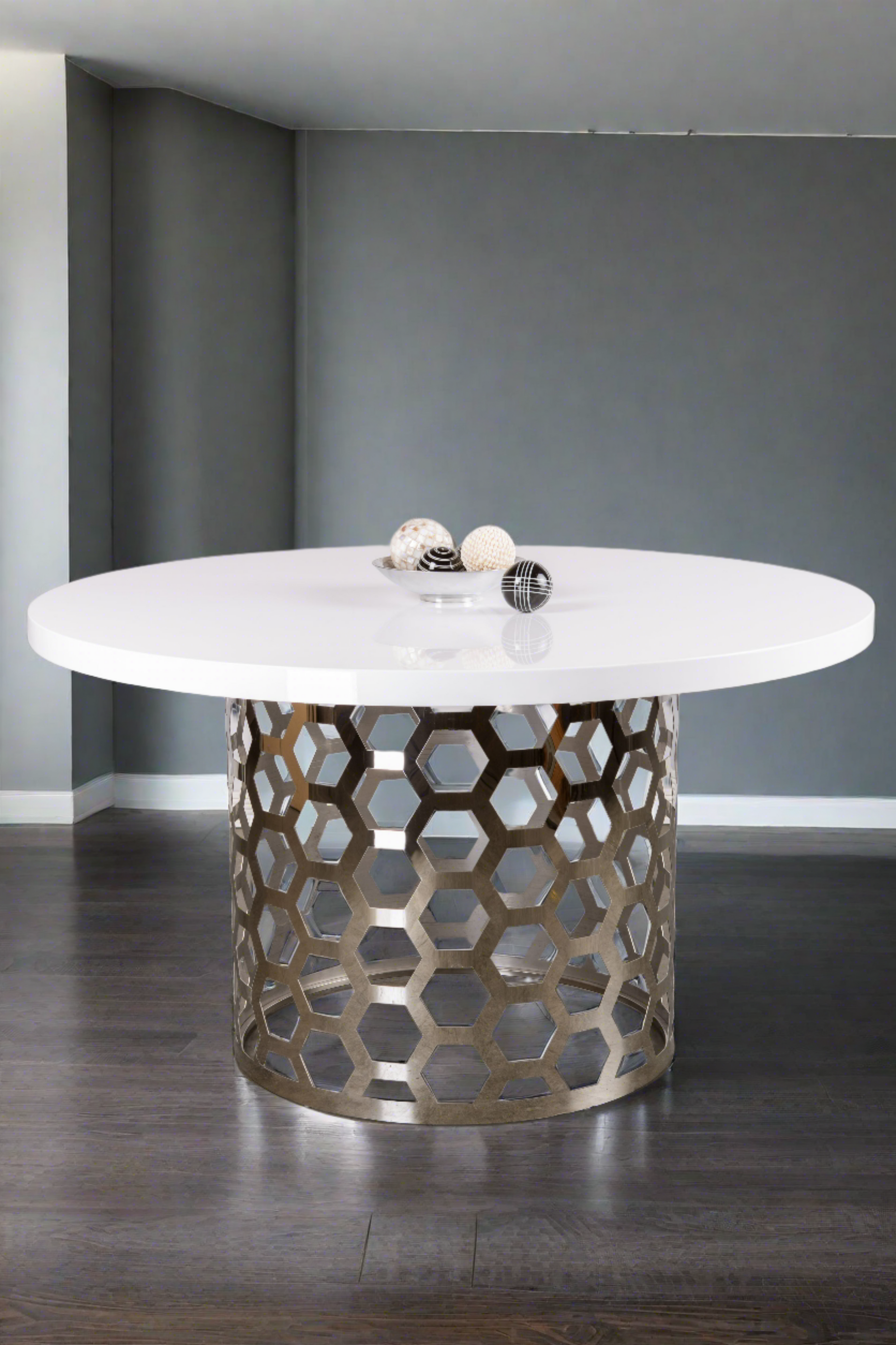 silver and white round dining table