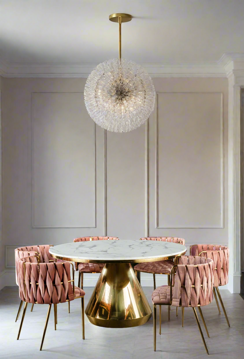 dining table set with pink chairs