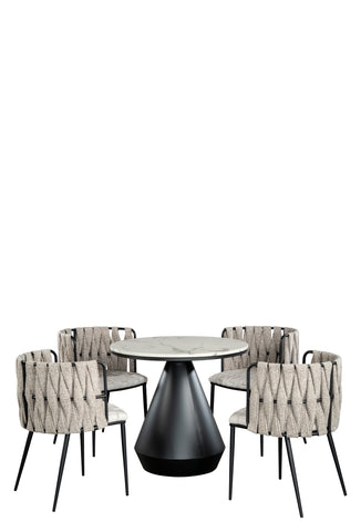 Gigi Marble Top Bistro Dining Table Set for 4  in Black and Off white-PRE-ORDER