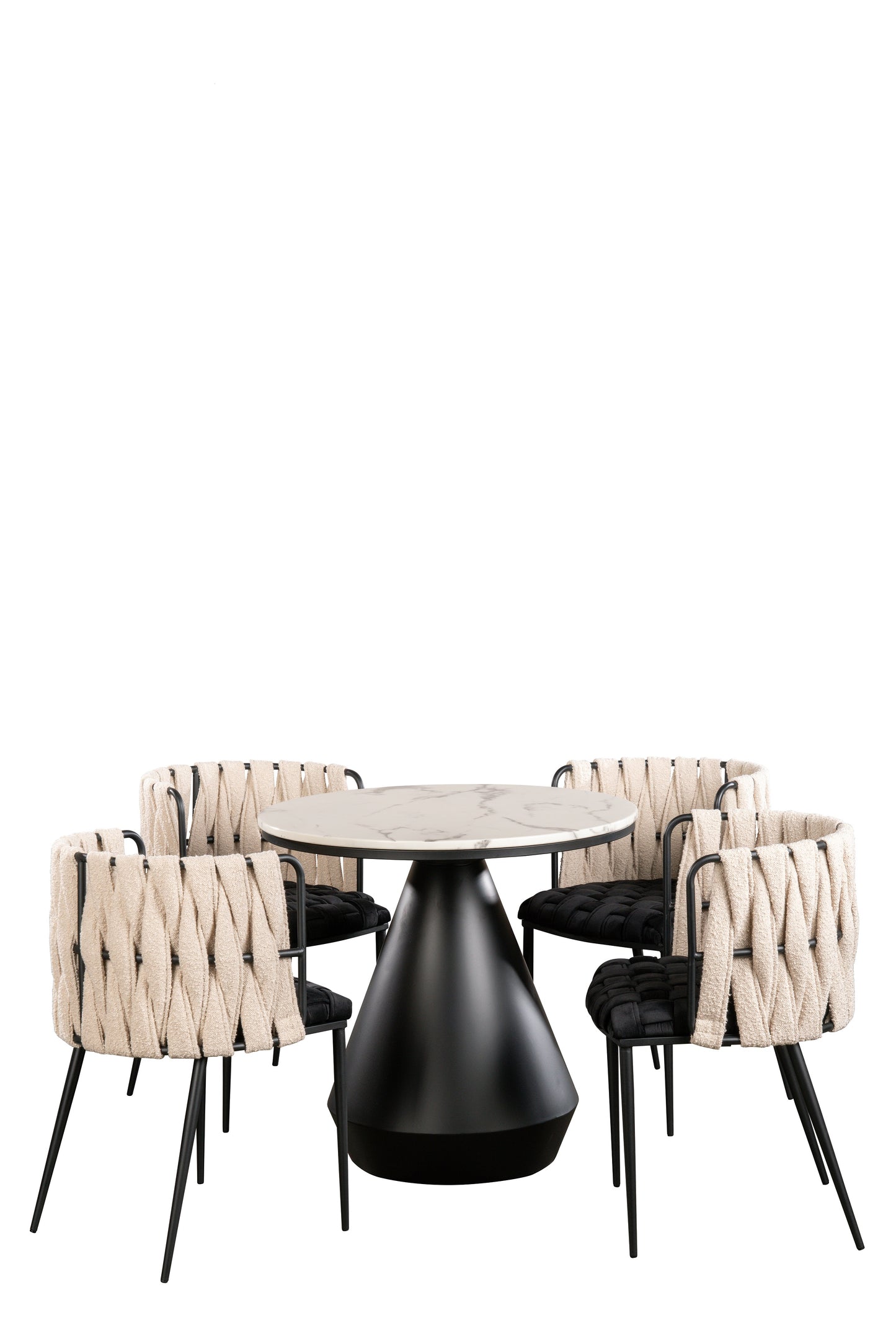 Gigi Marble Top Bistro Dining Table Set for 4  in Black and Off White-PRE-ORDER