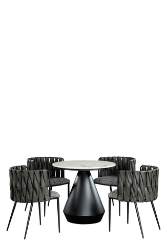 Gigi Marble Top Bistro Dining Table Set for 4  in Black and Gray-PRE-ORDER