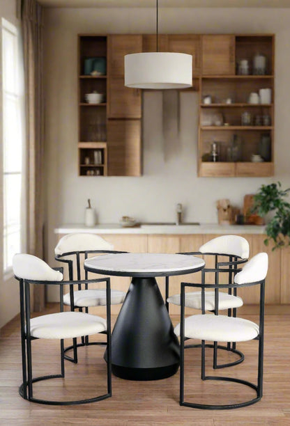 Bennett Boucle White Modern Dining Chair with Black Metal Base – Contemporary Side Chair
