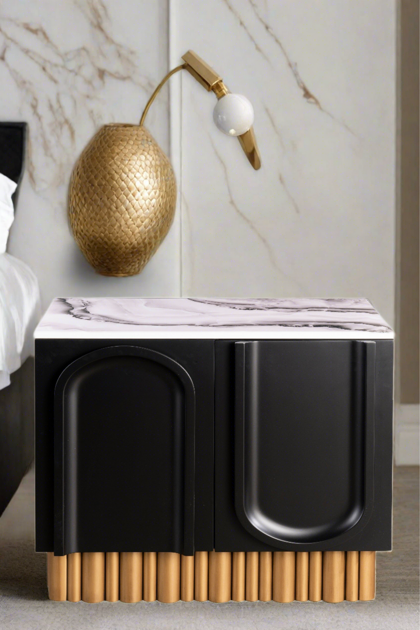 Cara 36"w Nightstand in Black and Gold