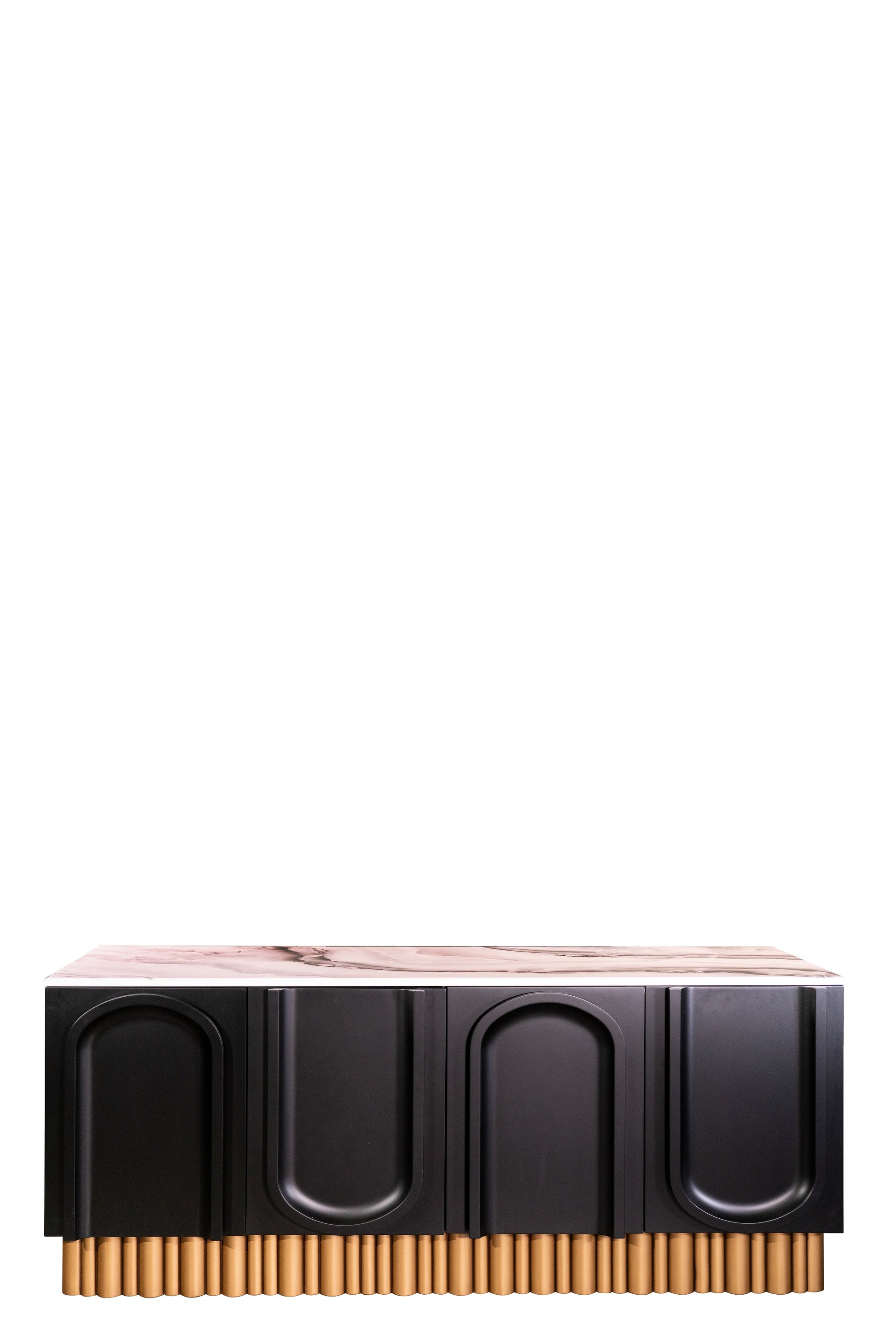 white marble top  black statement sideboard