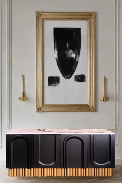 white marble top black sideboard with gold base