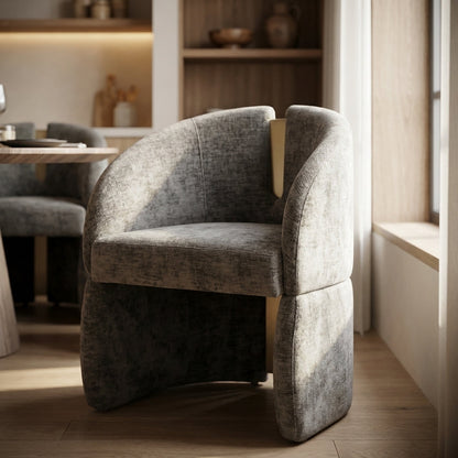 Close-up of Bently Brown and Gold Armchair, highlighting rich chenille velvet fabric texture, matte gold accents