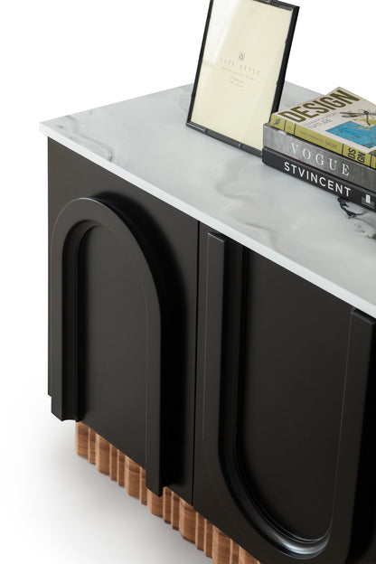 black console table with white top