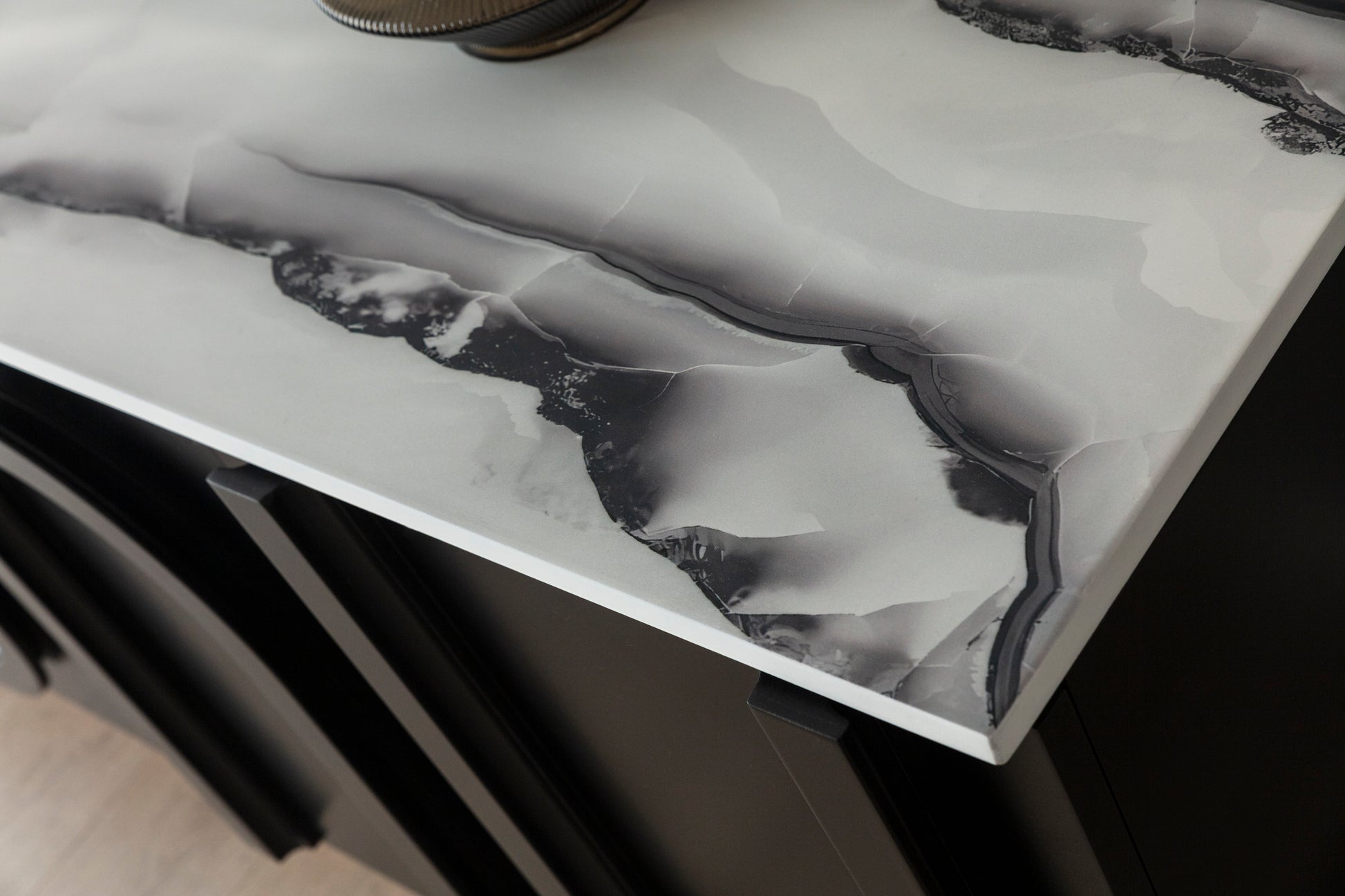 black and white marble top credenza