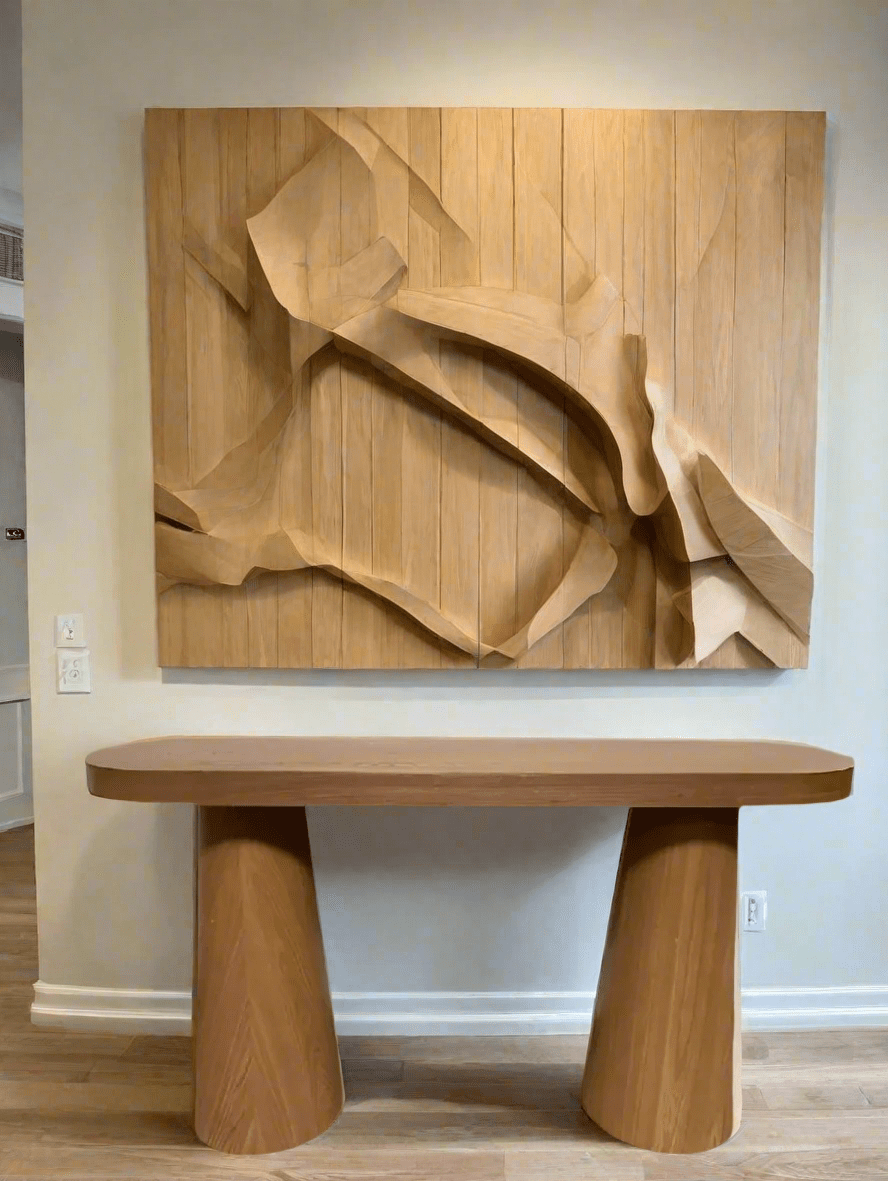 wood brown oval console table by Statements by J