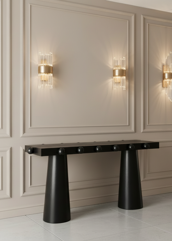 Dot Modern Black Console Table with Sculptural Ball Design