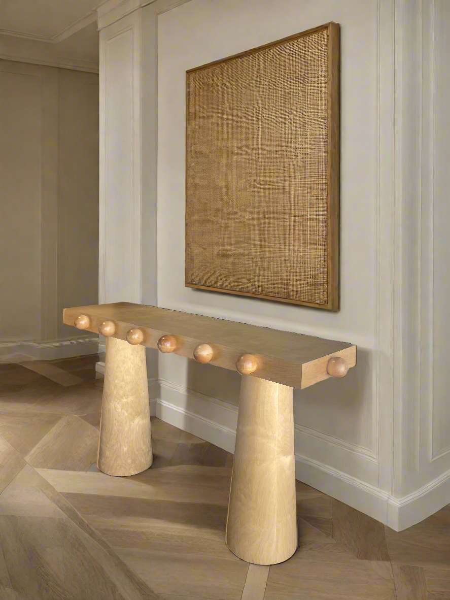 light oak modern console tables by Statements by J