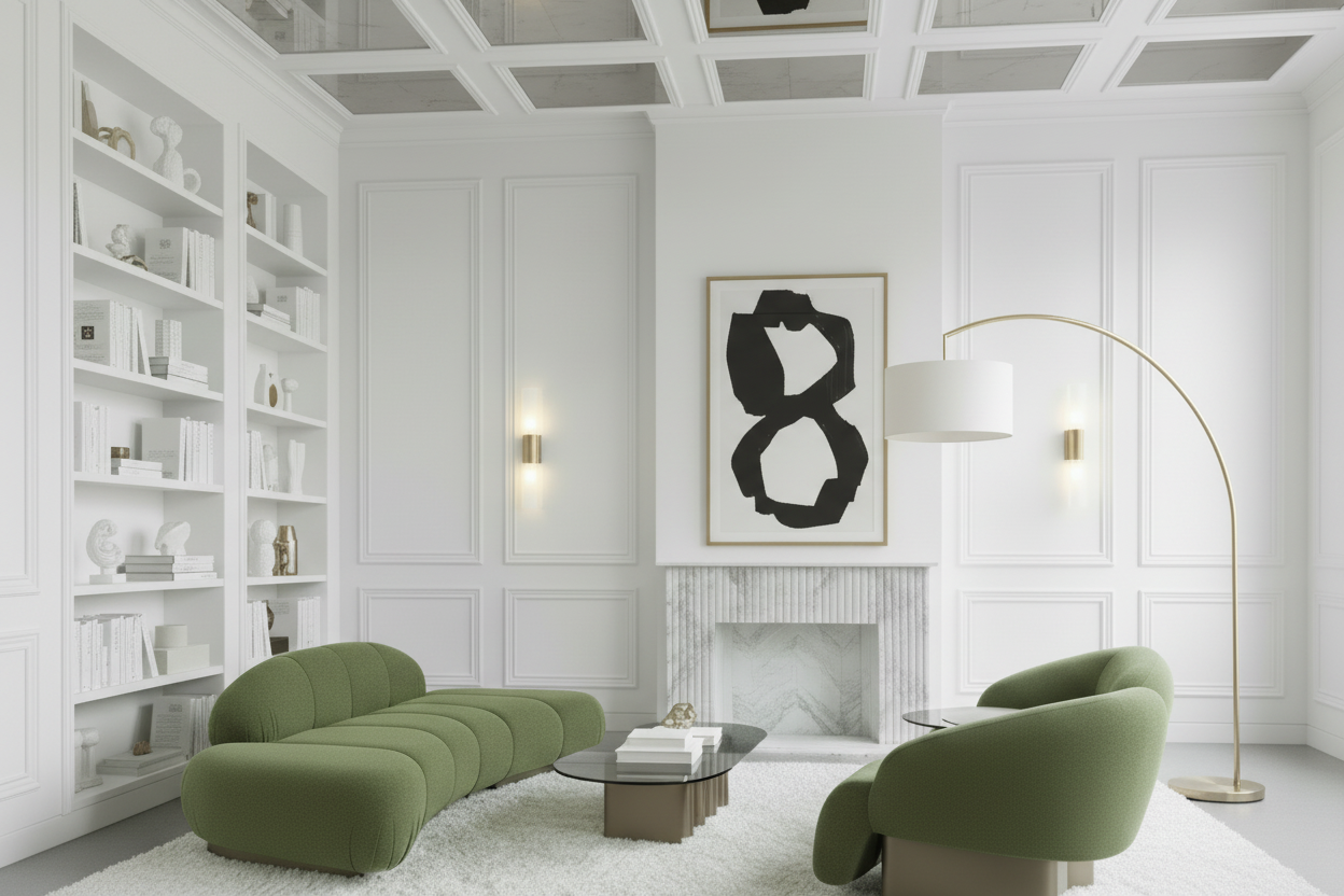 Kaia 3 pcs Modern Living Room Set-Curved Sofa and 2 Chairs in Green