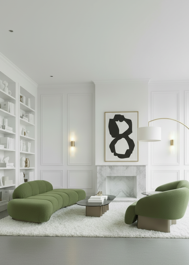 Kaia 3 pcs Modern Living Room Set-Curved Sofa and 2 Chairs in Green