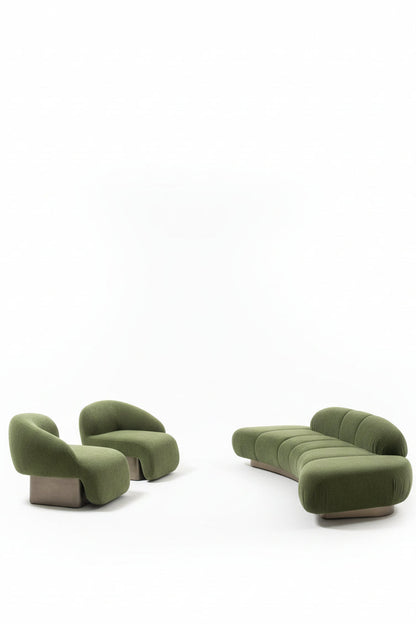 Modern green sofa set with matching accent chairs