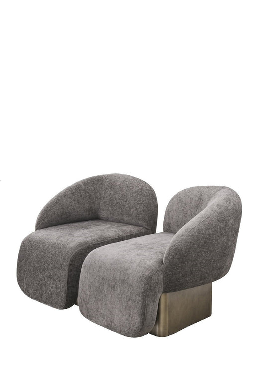 right arm and left arm conversation chair set in brown with brass base