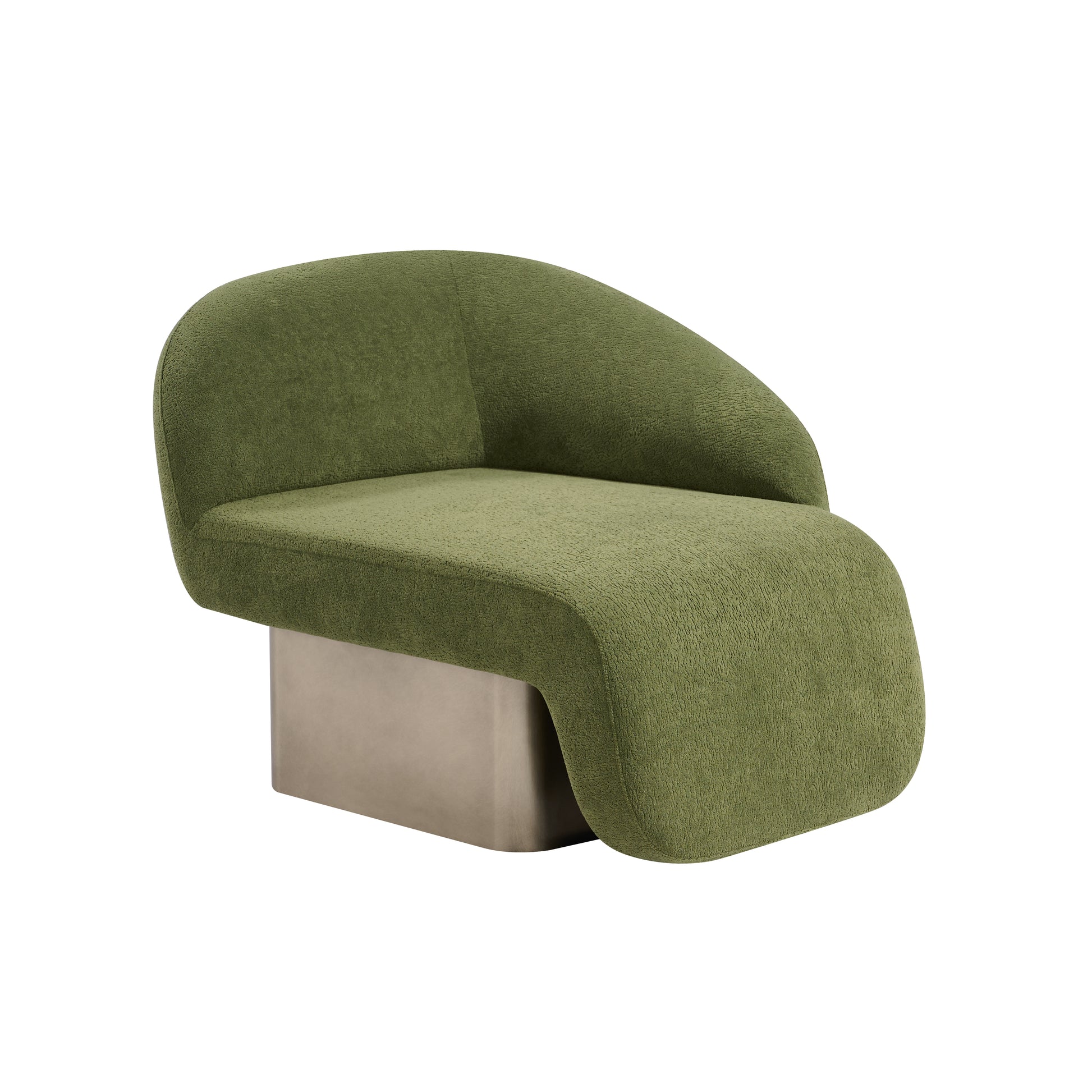green armchair with a metallic base by Statements by J