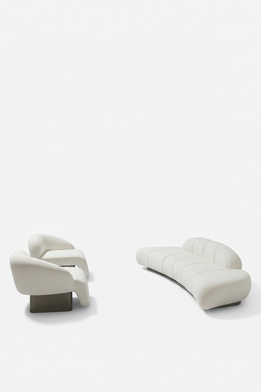 modern  white lounge chairs with matching curved sofa