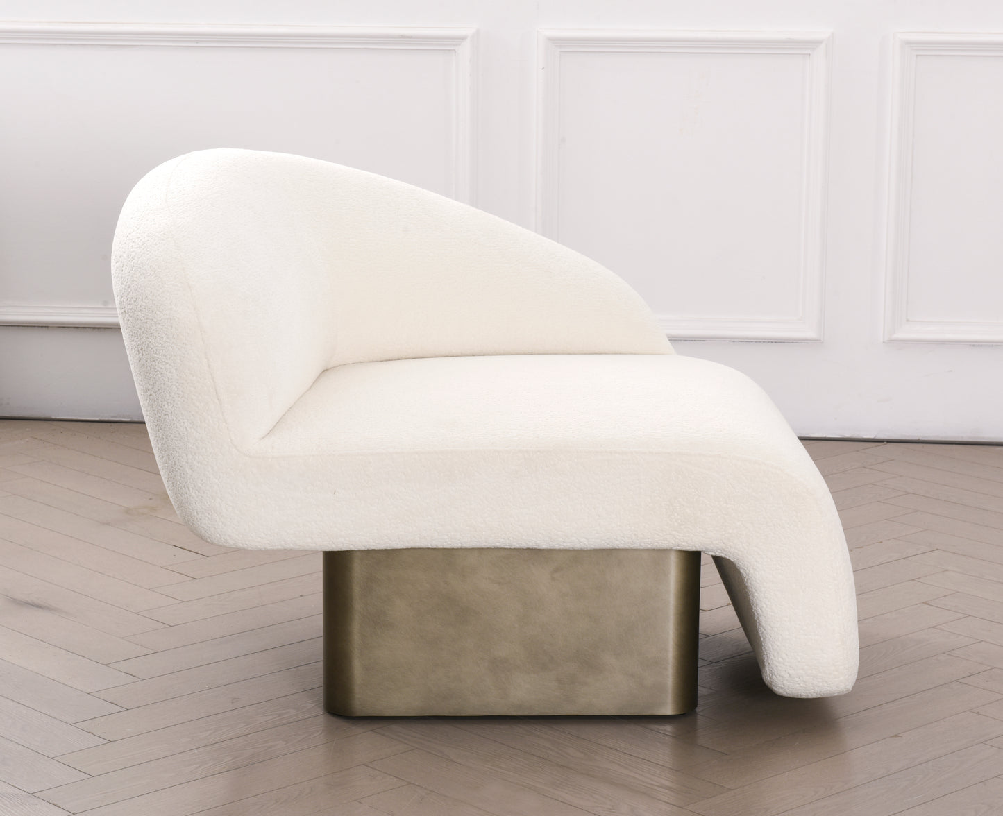 Modern white chair with a metallic base