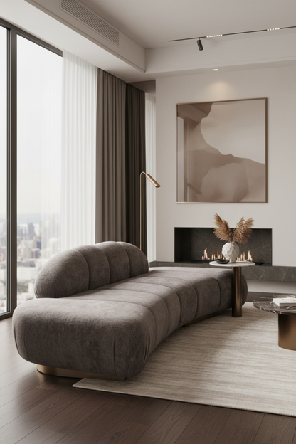 contemporary curved sofa in chocolate brown