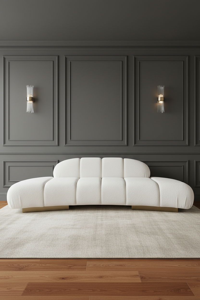 chic white curved croissant sofa