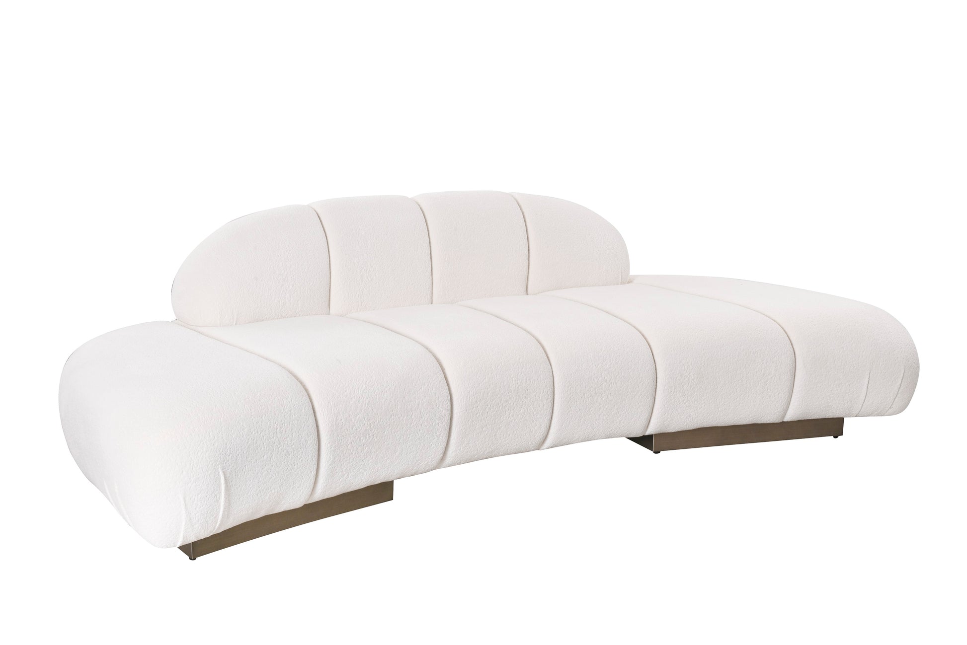 White curved modern sofa with brass base