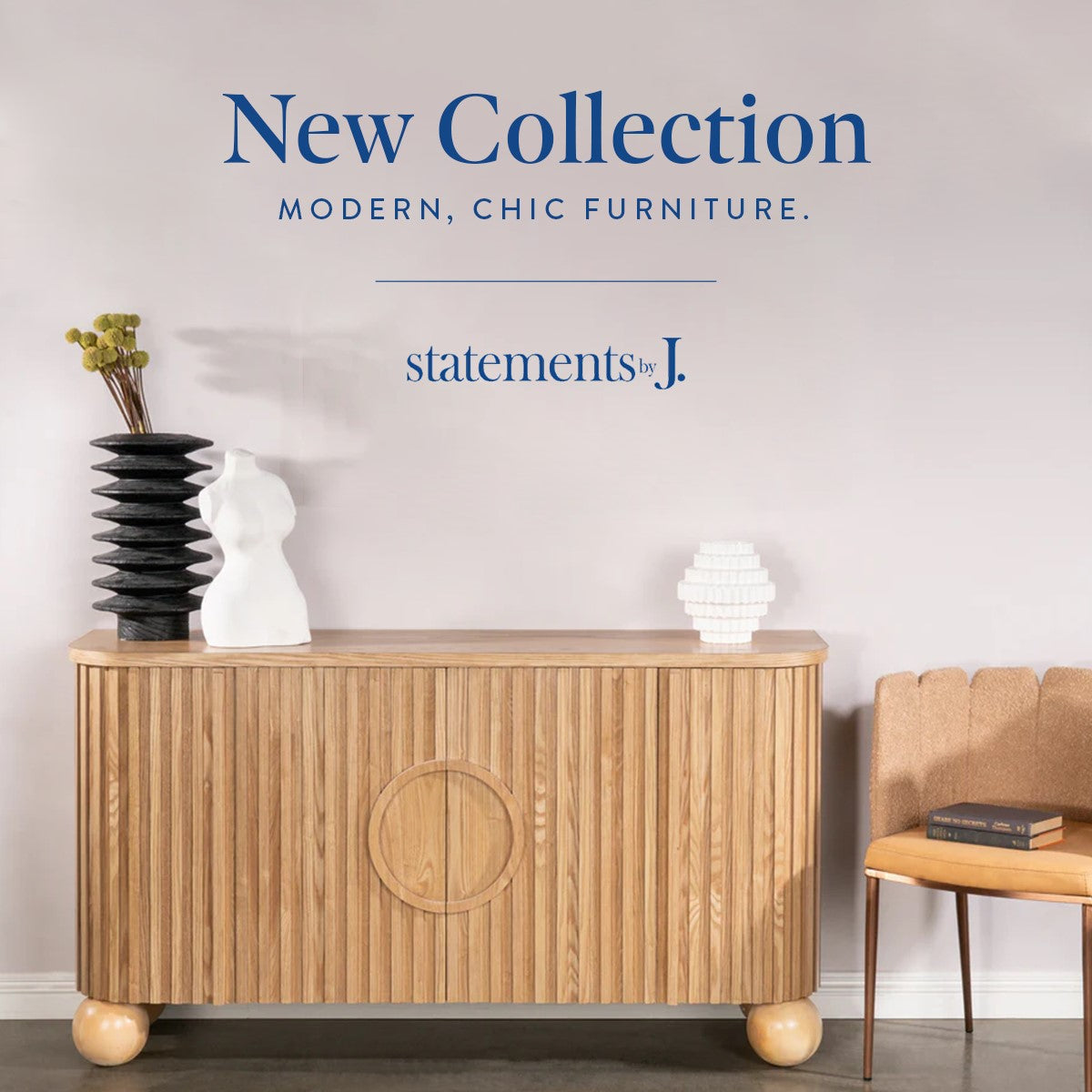 Lucca Fluted Sideboard Accent Cabinet with Ball Feet