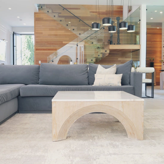 wood coffee table with marble top