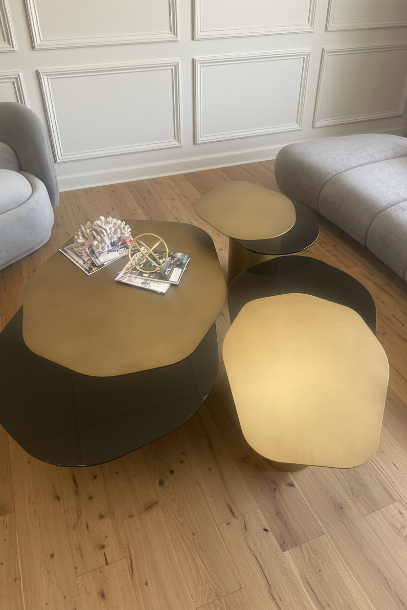Set of 3 Modern Irregular Shaped Kaylee Trio Coffee Table Set