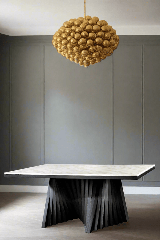 marble top black architectural dining table