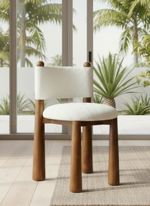wood upholstered white chair by Statements by J