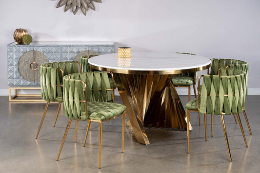 dining set with green chairs