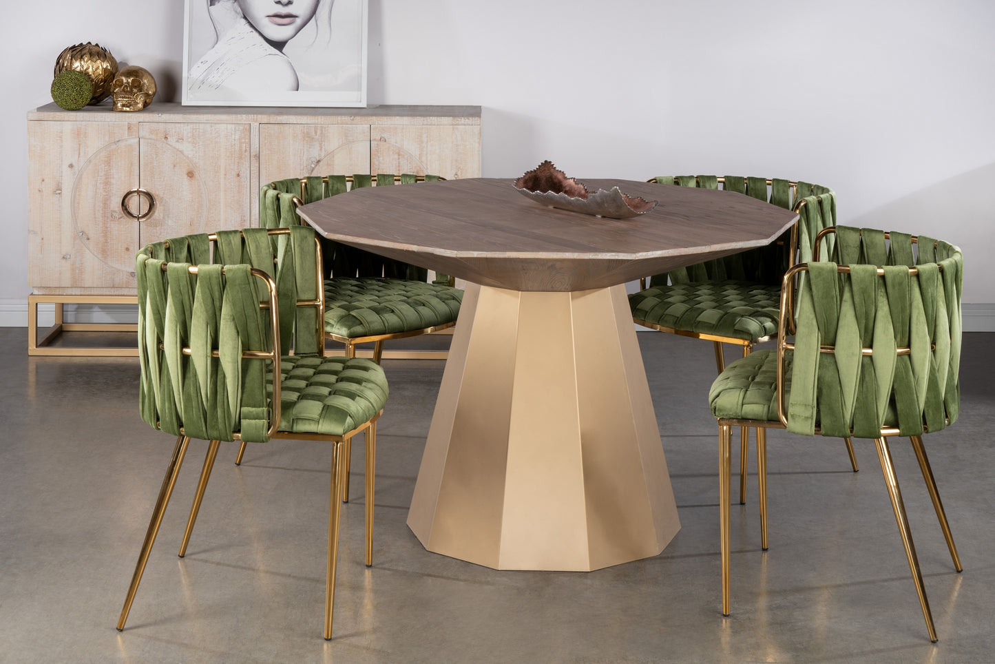 dining set with green chairs